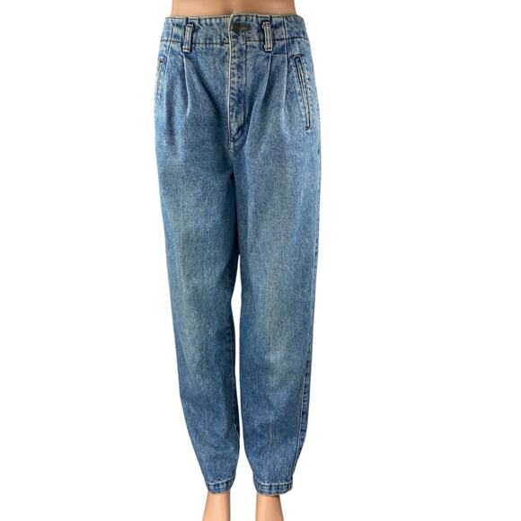 Gap Women's Blue High Waisted Pleated Baggy Tapered Leg Denim Jeans Pants 9/10 - Picture 1 of 4